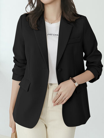 Solid Long Sleeve Button Blazer