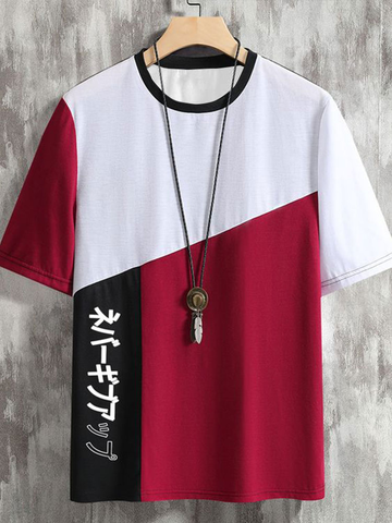 T-Shirts mit Farbblock-Print im japanischen Stil