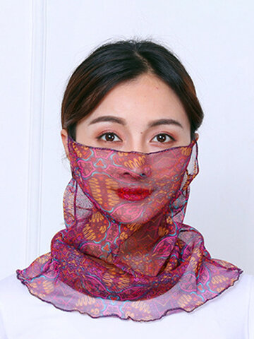 Women Breathable Thin Face Mask Open Riding Veil Shade Sunscreen Triangle Silk Scarf Neck Mask