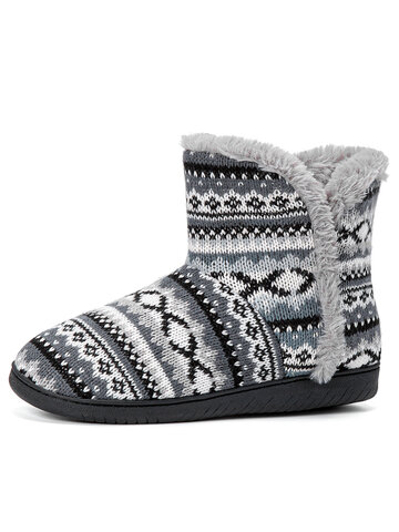 Grey Printed Knitted Home Boots