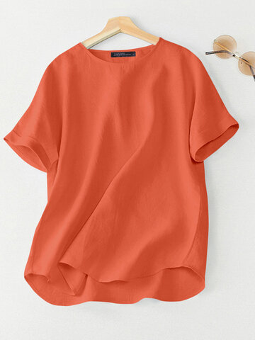 Solid Crew Neck Casual Blouse