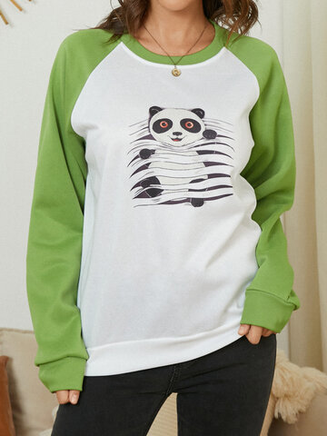 Panda Print Patchwork Sweatshirt
