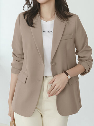 Solid Long Sleeve Button Blazer