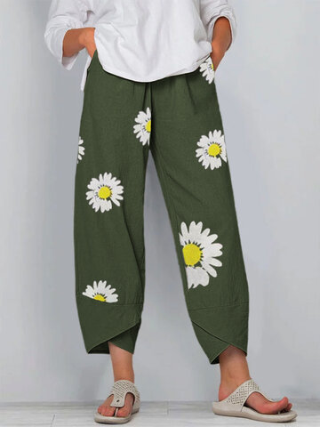 Daisy Floral Printed Elastic Waist Pants