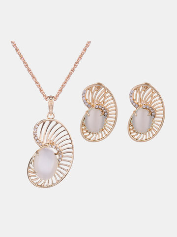 Conjunto de joyas elegantes Conjunto de collar de ópalo de diamantes de imitación Pendientes