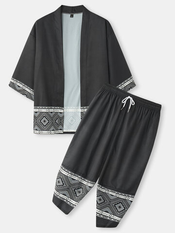 Kimono corto con estampado de rombos Geo Print Co-ords