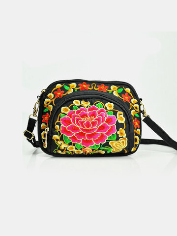 Women Embroidered Purse Cellphone Wallet Crossbody Bag