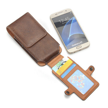 

Casual Men 3 Card Holders Waist Bag Portable Pu Leather Phone Bag For Iphone, Black brown