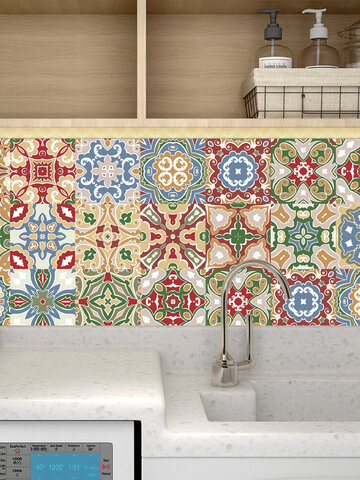 24 Uds color de simulación Retro azulejos pegatinas decoración del hogar autoadhesivo Impermeable DIY pegatinas de pared pegatinas de suelo