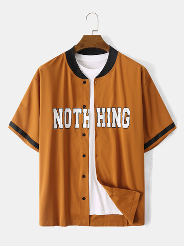 Letter Print Baseball Collar Shirts