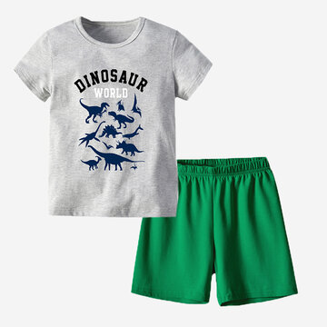 Boy's Dinosaur Print Pajama Set For 6-11Y