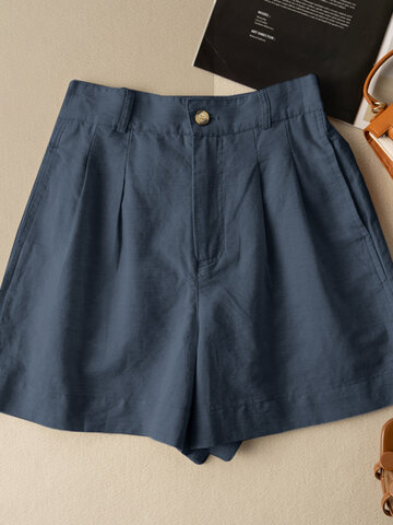 Solid Ruched Pocket Cotton Shorts