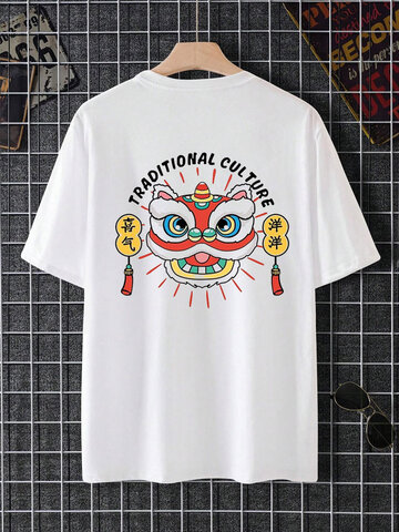 T-shirt con stampa sul retro del leone cinese
