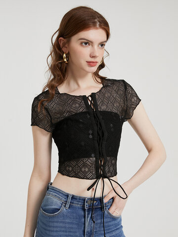 Crochet Lace See Through Crop Top