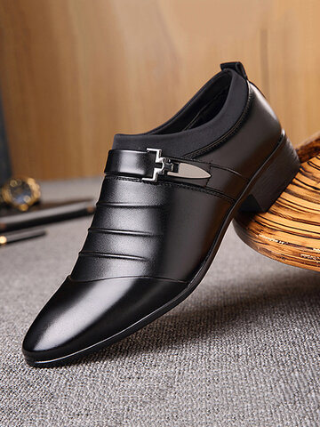 WEUIE Mens Lace Up Leather Pointed Toe Oxford Dress Shoes Formal Business Wedding Shoes Slip on Loafers