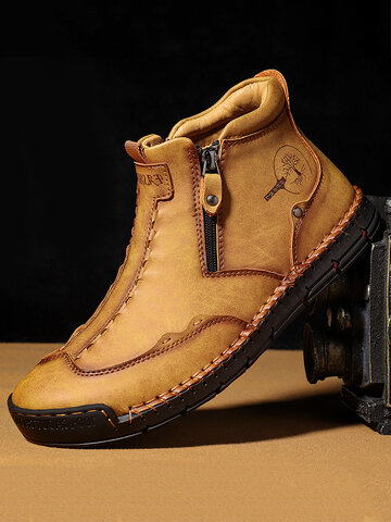 Men Side Zipper Leather Boots