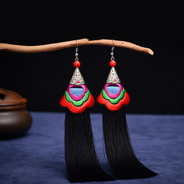 

Ethnic Embroidery Tassels Earrings, Black purple royal wine red