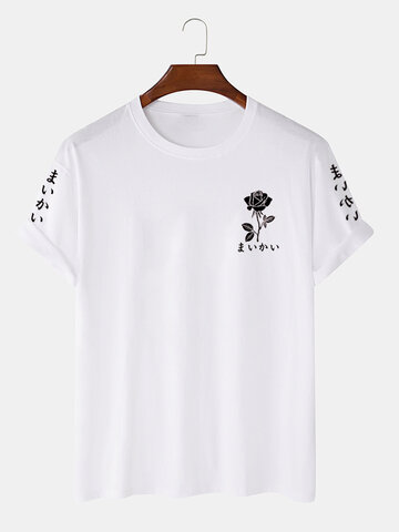 Monochrome Rose Print T-Shirts