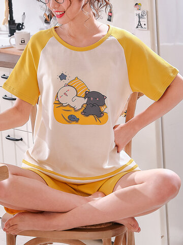 Gedruckter Pyjama mit Cartoon-Tierbuchstaben