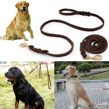 2M Long Leather Braided Pet Dog Training Leash Lead  Rope Pet Dog Slip Training P-Leash Walking Lead
