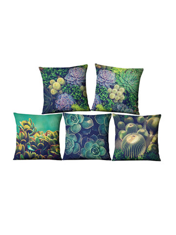 Succulent Cactus Linen Pillow Case Home Fabric Sofa Desert Green Cushion