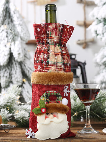 Botella de vino de cuadros navideños de 1 pieza Bolsa Muñeco de nieve Vino tinto Champán Decoraciones de mesa navideñas