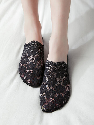 JASSY 5 paires de chaussettes invisibles en silicone antidérapantes en dentelle de coton pour femmes