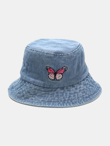Women & Men Embroidery Butterfly Pattern Denim Bucket Hat