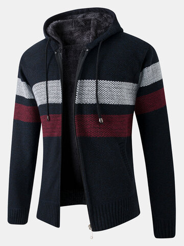 Patchwork Knit Hooded Cardigans