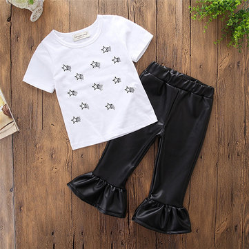 

2pcs Girls T-shirt Pants Sets For 1Y-7Y, White / black