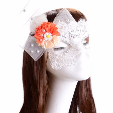 Sexy Mask White Lace Pearl Flower Masquerade Mask