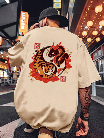 Chinese Dragon Tiger Print T-Shirts