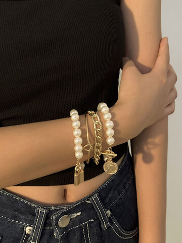 Pearl Lock Bracelet Set