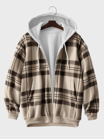 Plaid Zip Front Hooded Jacket