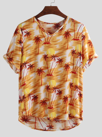 Mens Hawaiian Floral Printed Loose T-shirts