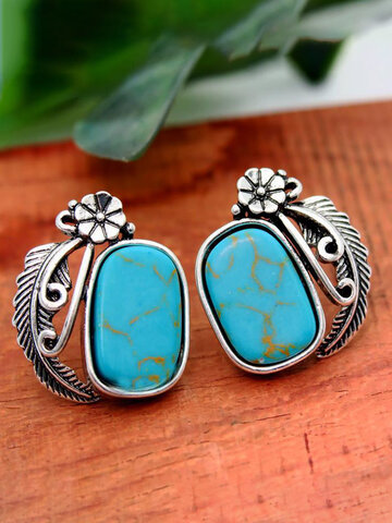 Turquoise Feather Flower Earrings