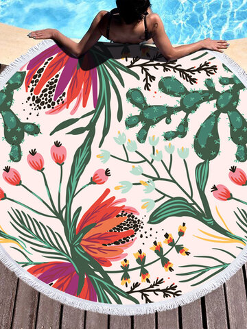 Мраморные листья из микрофибры Тропические растения Растения Пляжный Полотенце Круглый большой Yoga Полотенце С кисточкой Пляжный Коврик под одеяло