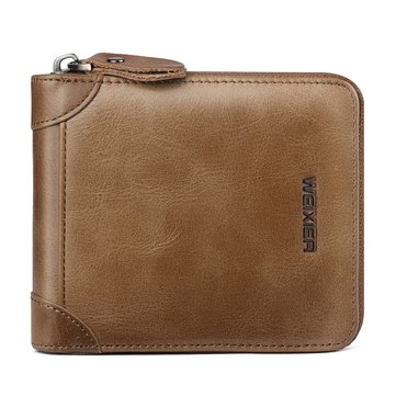 

Vintage Genuine Leather Zipper Driver License Trifold Wallet, Deep brown khaki black
