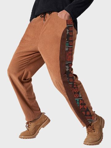 Pantalon en velours côtelé ethnique géo patchwork
