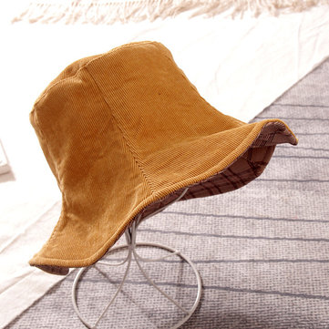 

Double-sided Wearing Corduroy Plaid Fisherman Hat Casual Sunscreen Wild Retro Cap