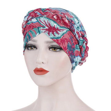 Printed Beanie Cap Silk Muslim Headscarf Hat Flower Cloth 