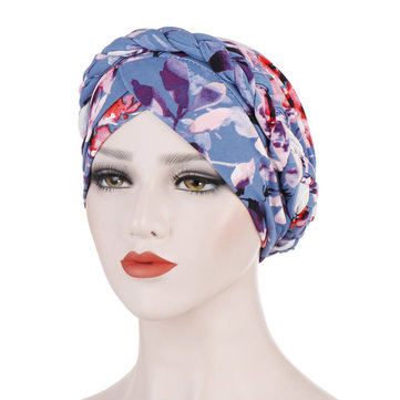 Impresso Beanie Cap lenço de seda muçulmano Chapéu pano de flor 
