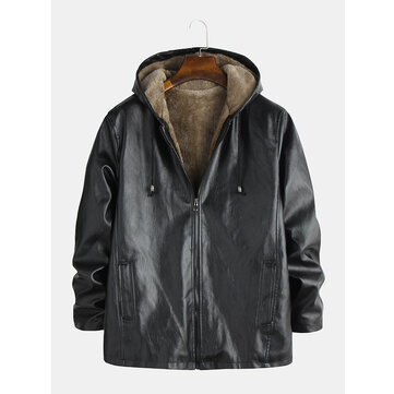 Fleece Lined Leather Hooded Coats