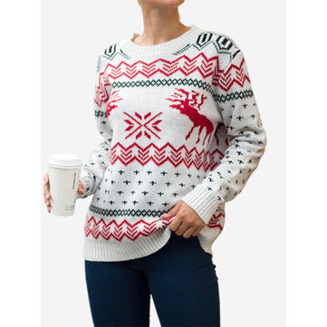 Christmas Elk Print Sweater