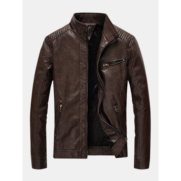Leather Stand Collar Slim Fit Jackets