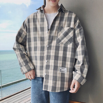 

Perth People Spring Plaid Long-sleeved Shirt Male Korean Version Of The Couple Casual Loose Shirt Wild Men's Shirt Tide Brand