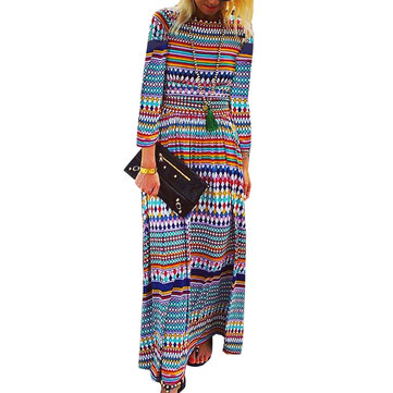 Ethnic Stripe Print Maxi Dress