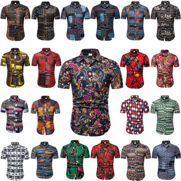 

2019 Cross-border Foreign Trade Summer New Men's Casual Fashion Printing Large Size Short-sleeved Shirt Series Combination Map