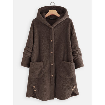 Button Fleece Hooded Coat