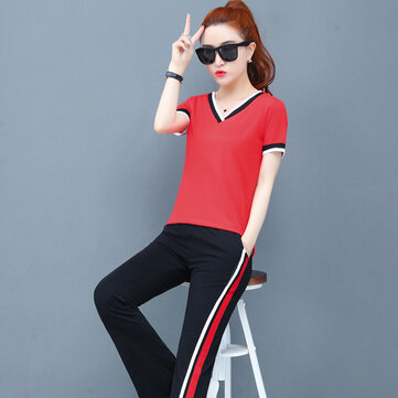 

Set Women's Season New Fashion Wide-leg Pants Casual Slim Sportswear Foreign Gas Network Red Two-piece